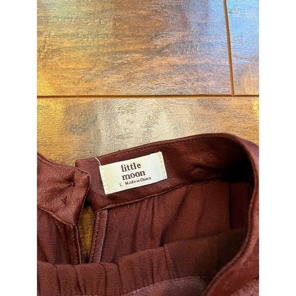 Little Moon Women Maroon Mini Satin Long Sleeve Viscose Dress Size Small Large - Picture 5 of 9